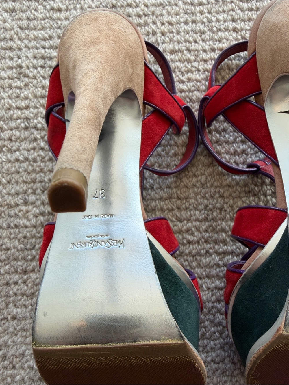 YSL Saint Laurent Tribute Red Suede Knotted T-Strap Platform Sandals- deal! Bag - Picture 6 of 13